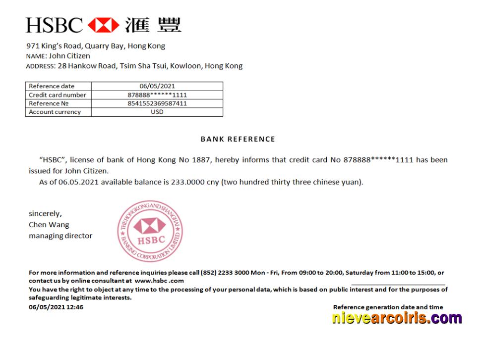 Hong Kong HSBC reference